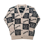 Checkered Hoodie Knitted Cardigan Beige And Black