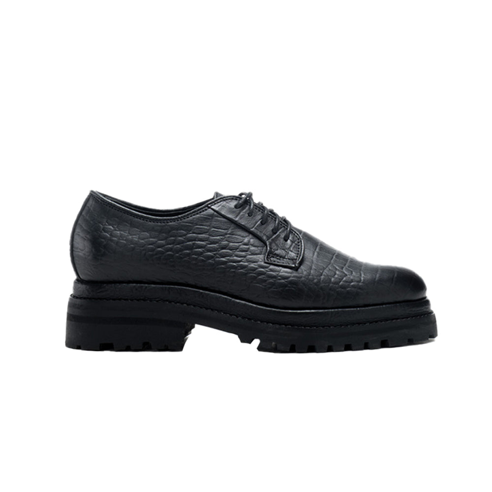 
            
                Load image into Gallery viewer, Gula Croco Double Sole Derby Shoes Black
            
        