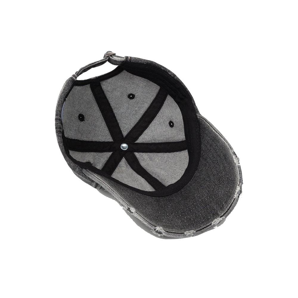 Laser Logo Distressed Denim Cap Black