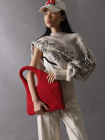Rectangle Fur Shoulder Bag & Clutch Red