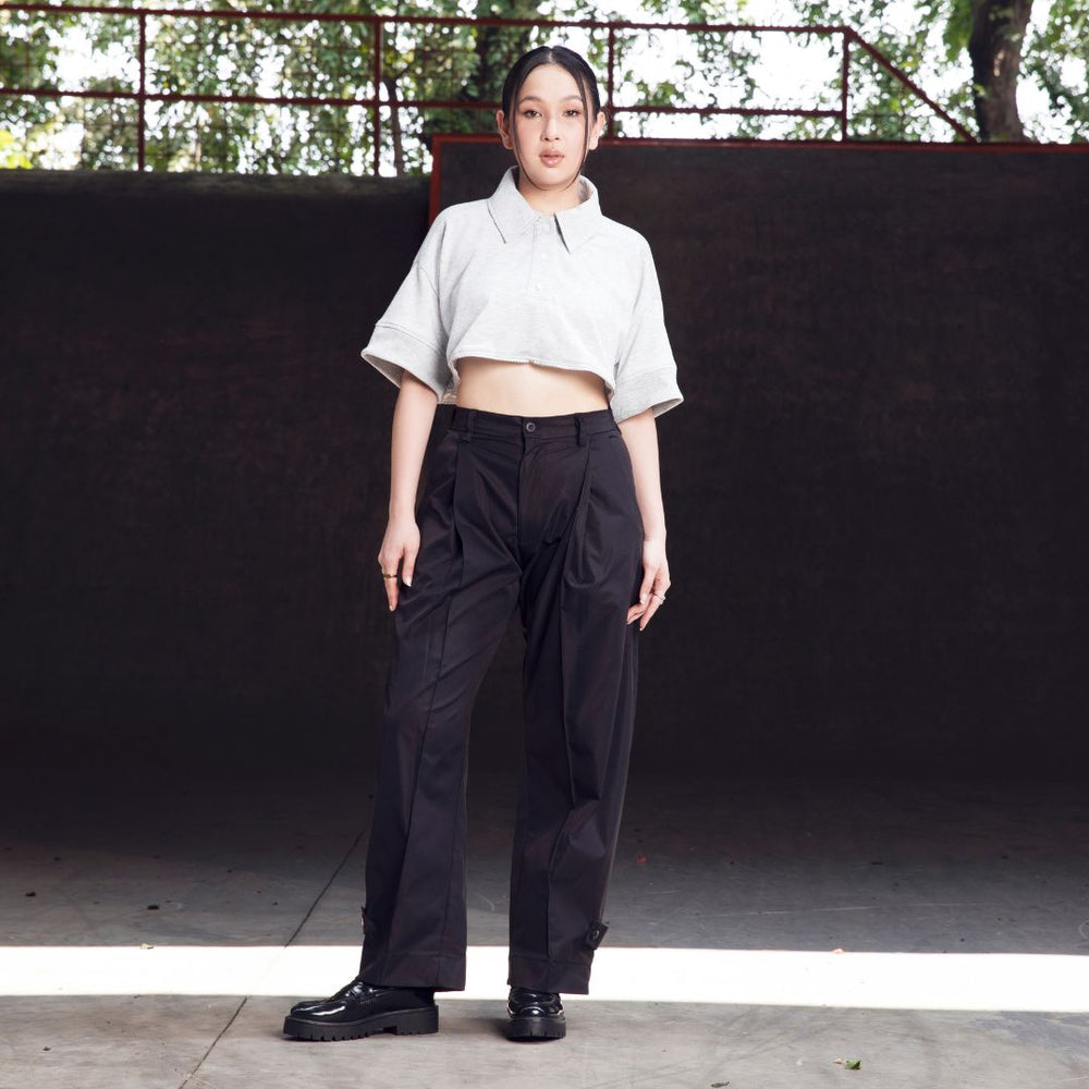 PLEATED BARREL PANTS BLACK