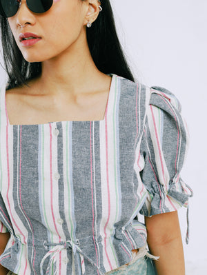 SALUR TOP GREY WITH SOFT COLORFUL STRIPES