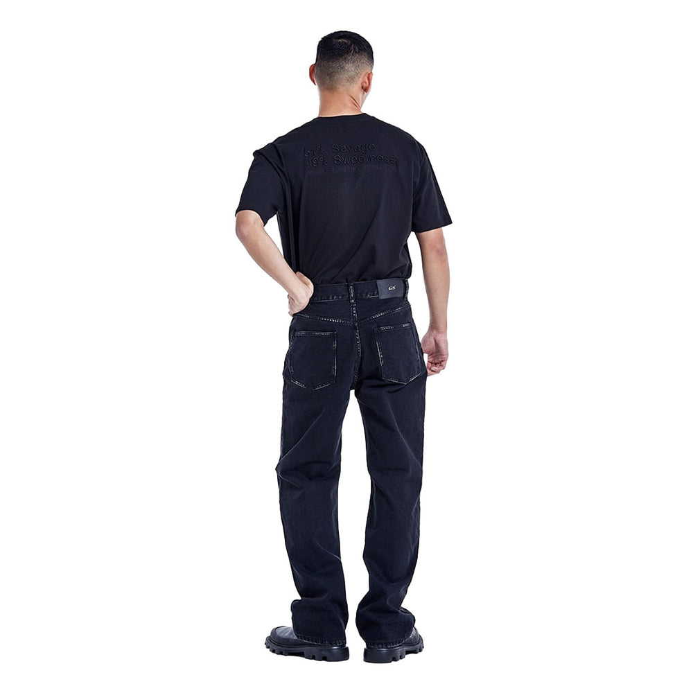 Curved zipper denim pants Washed Black