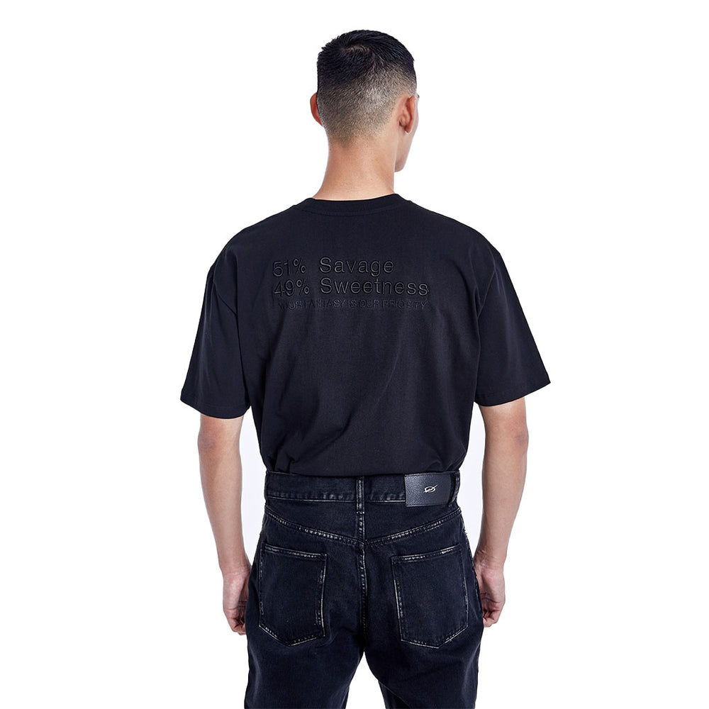 Curved zipper denim pants Washed Black