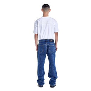 Curved zipper denim pants Deep blue