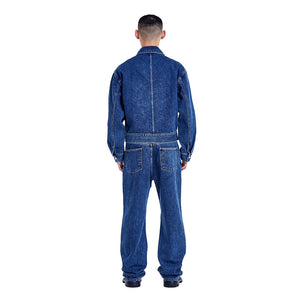 Bulky Denim Zipper Jacket Deep Blue