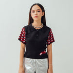 Knitted crop polo Black