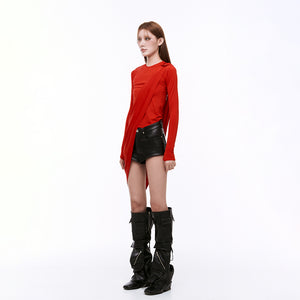 One Button Layered  T-Shirt Red