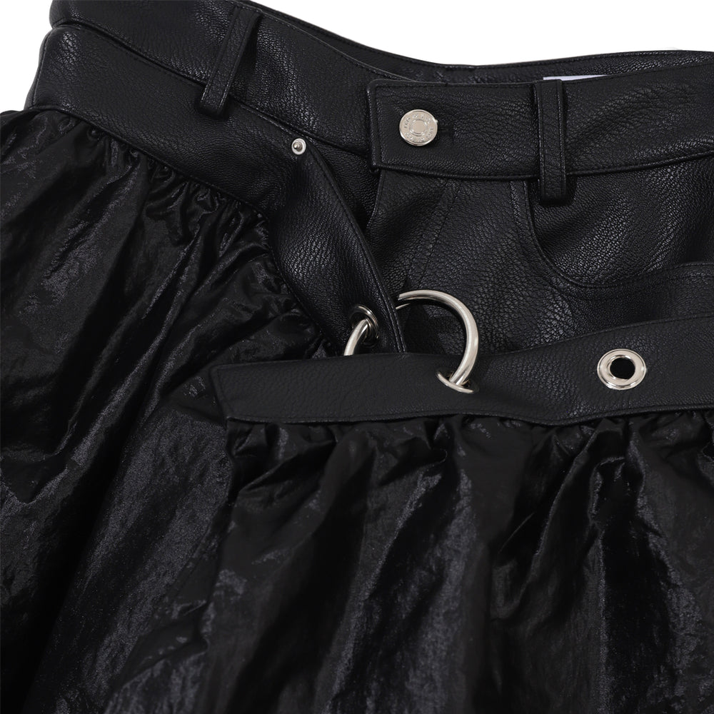 Artificial Leather Draping Short Pants Black