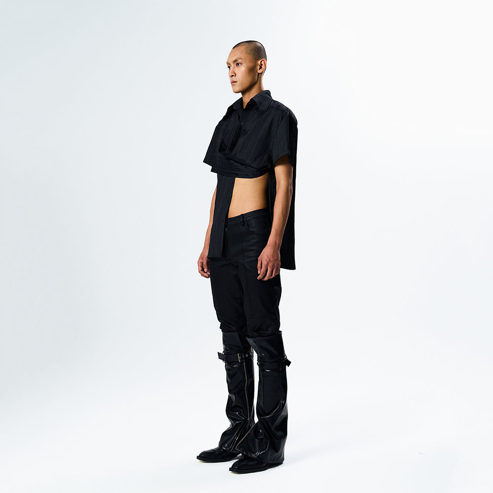 Short Sleeve Draping Cowl Shirt Black