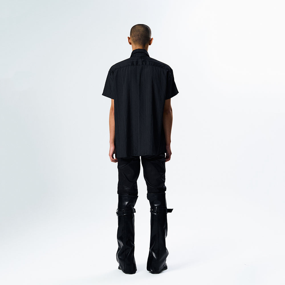 Short Sleeve Draping Cowl Shirt Black