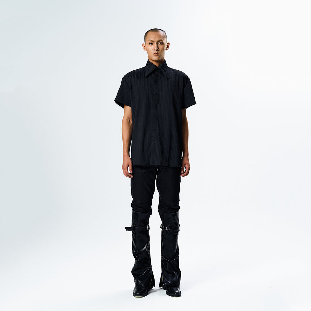 Short Sleeve Draping Cowl Shirt Black