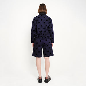 RUFFLED FLOCK POLKADOT JACKET NAVY