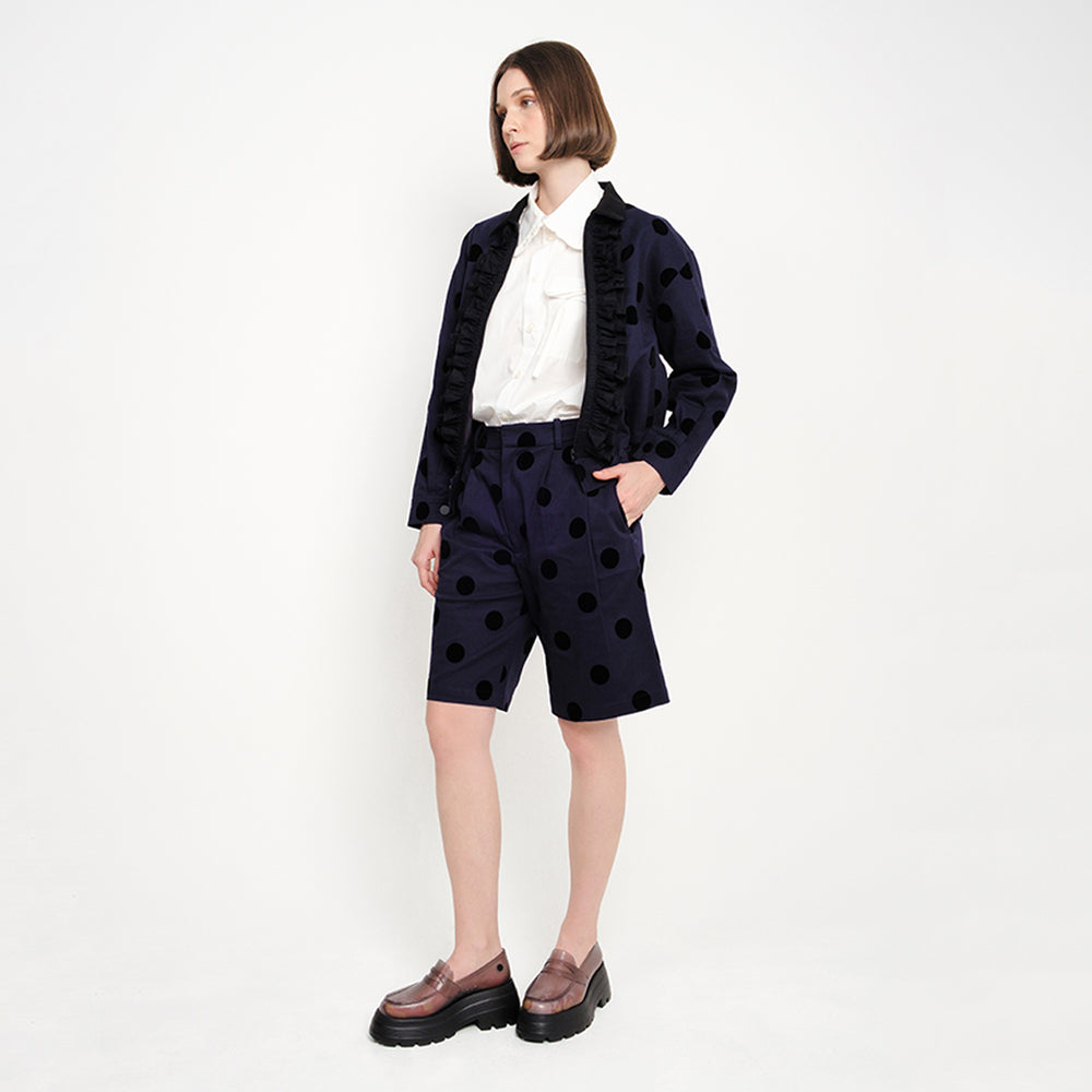 RUFFLED FLOCK POLKADOT JACKET NAVY