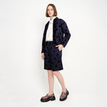 RUFFLED FLOCK POLKADOT JACKET NAVY