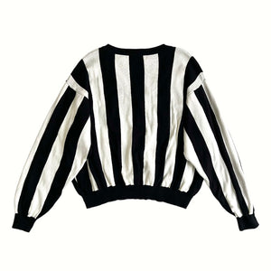 RIBBON KNIT STRIPES CARDIGAN BLACK