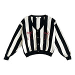 RIBBON KNIT STRIPES CARDIGAN BLACK