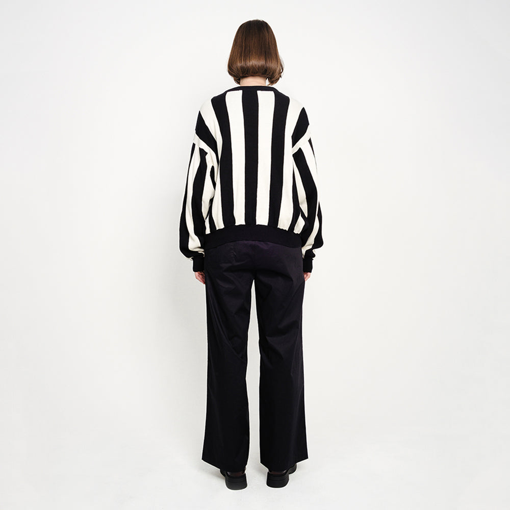 RIBBON KNIT STRIPES CARDIGAN BLACK