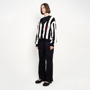 RIBBON KNIT STRIPES CARDIGAN BLACK