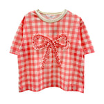 PATCH RIBBON GINGHAM TEE - CORAL