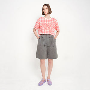 PATCH RIBBON GINGHAM TEE - CORAL