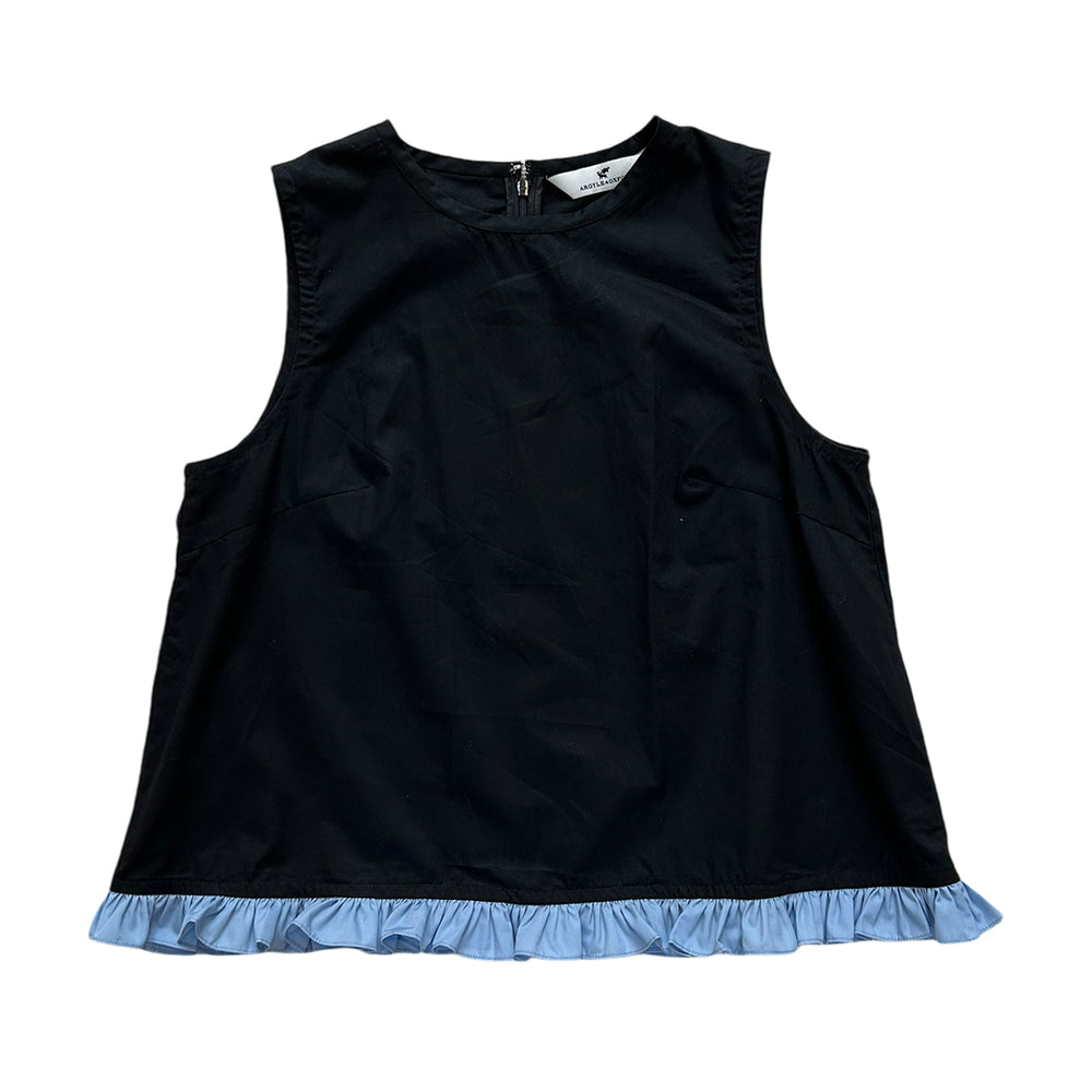 NIGHT FRILL EDGE SL TOP - BLACK