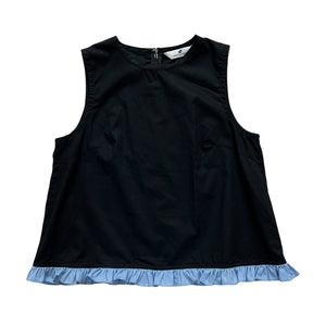 NIGHT FRILL EDGE SL TOP - BLACK