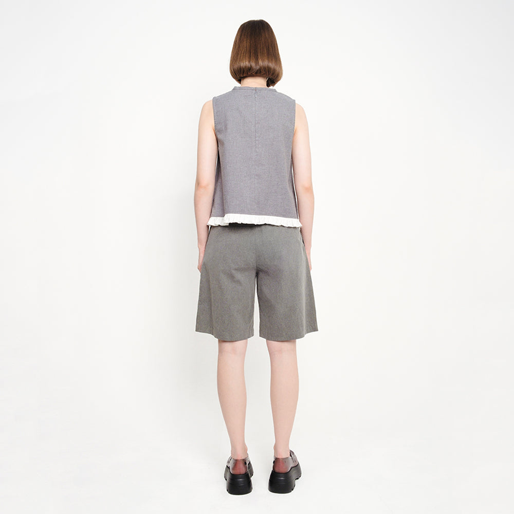 HAZE FRILL EDGE SL TOP - GREY