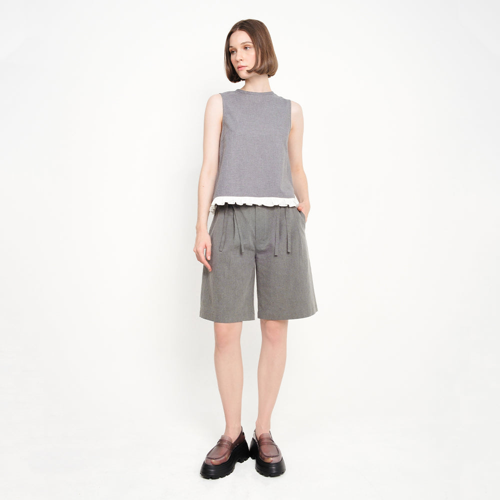 HAZE FRILL EDGE SL TOP - GREY