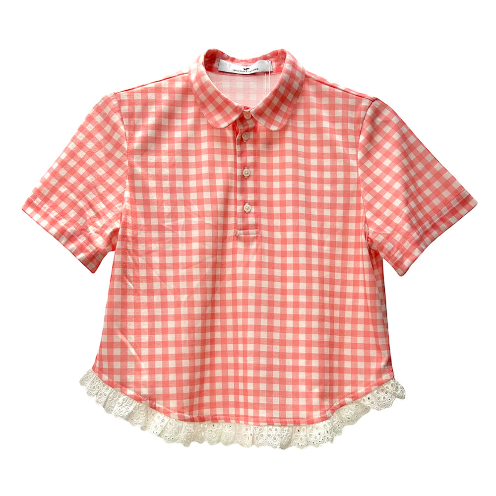 BRODERIE BABY GINGHAM POLO - CORAL