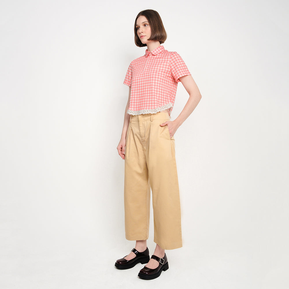 BRODERIE BABY GINGHAM POLO - CORAL