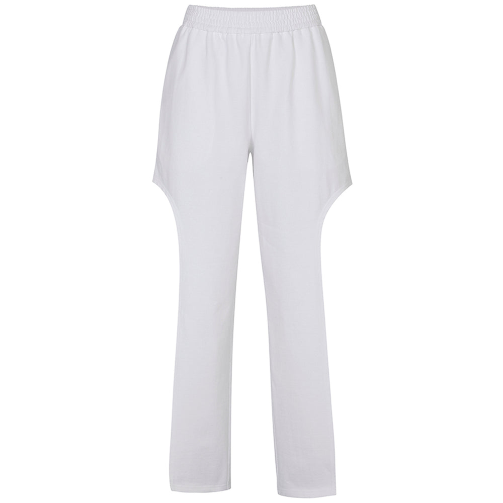 BOTH SIDE CUT-OUT JERSEY PANTS WHITE