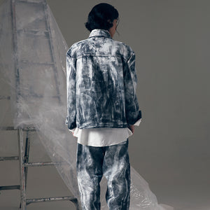 PAINTED DOUBLE BREASTED JACKET DENIM BLUE