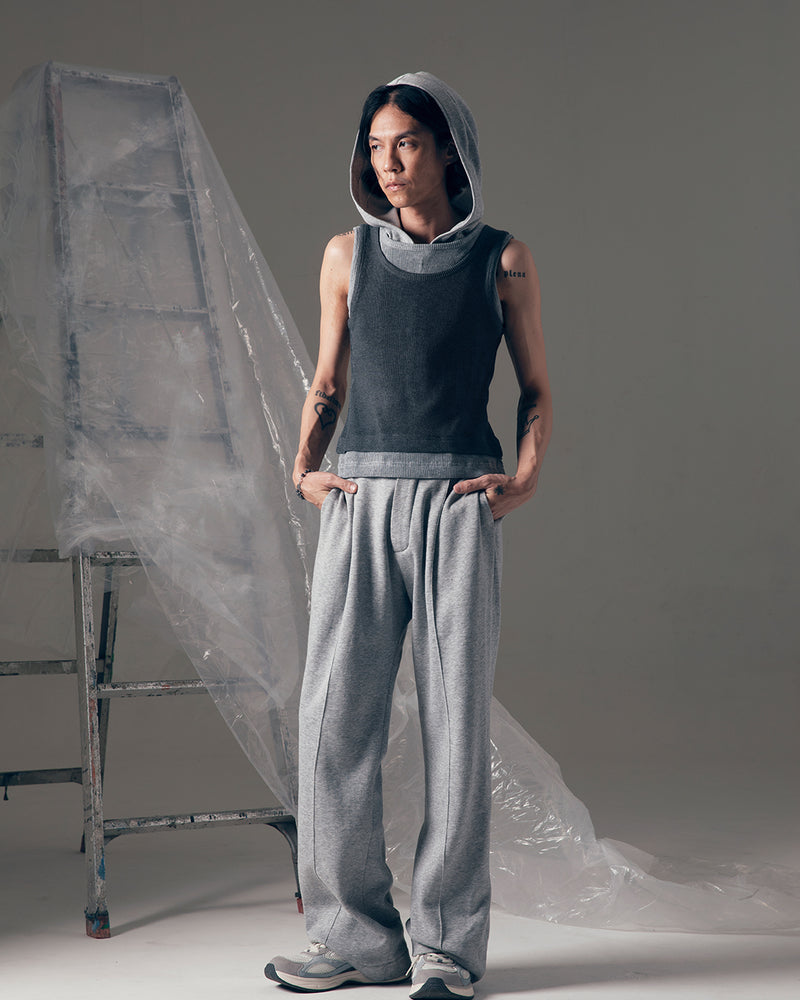 DOUBLE LAYERED TANK TOP DARK GREY - GREY