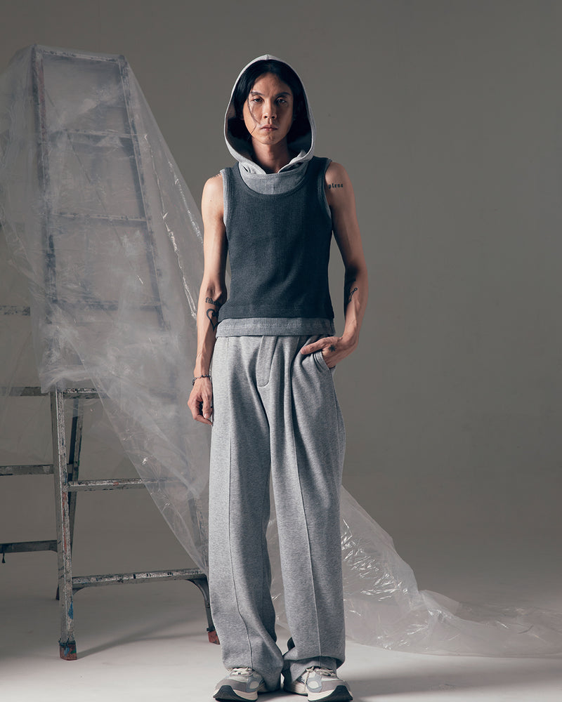 DOUBLE LAYERED TANK TOP DARK GREY - GREY