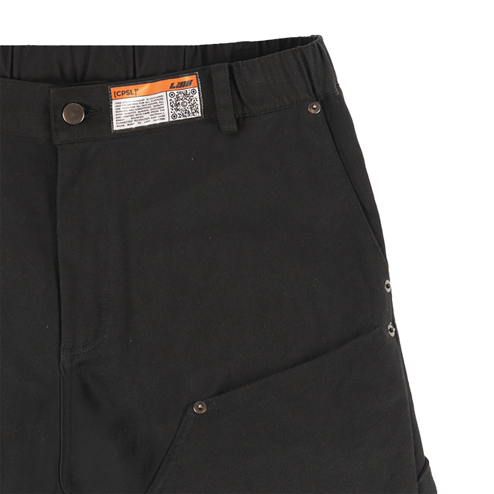 Black Utility Double Knee Cargo Pocket Pants