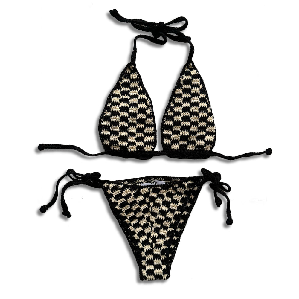 SWEET TREATS CROCHET BIKINI BLACK/NATURAL