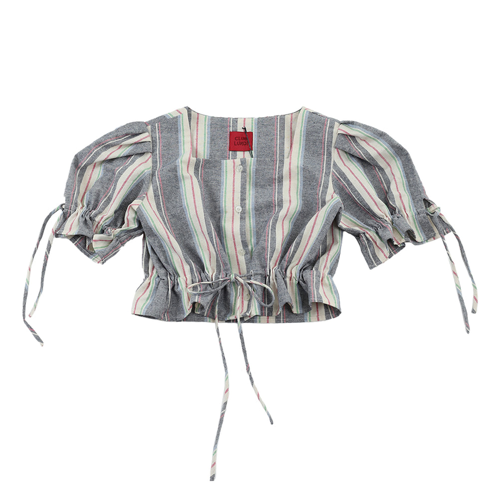 SALUR TOP GREY WITH SOFT COLORFUL STRIPES