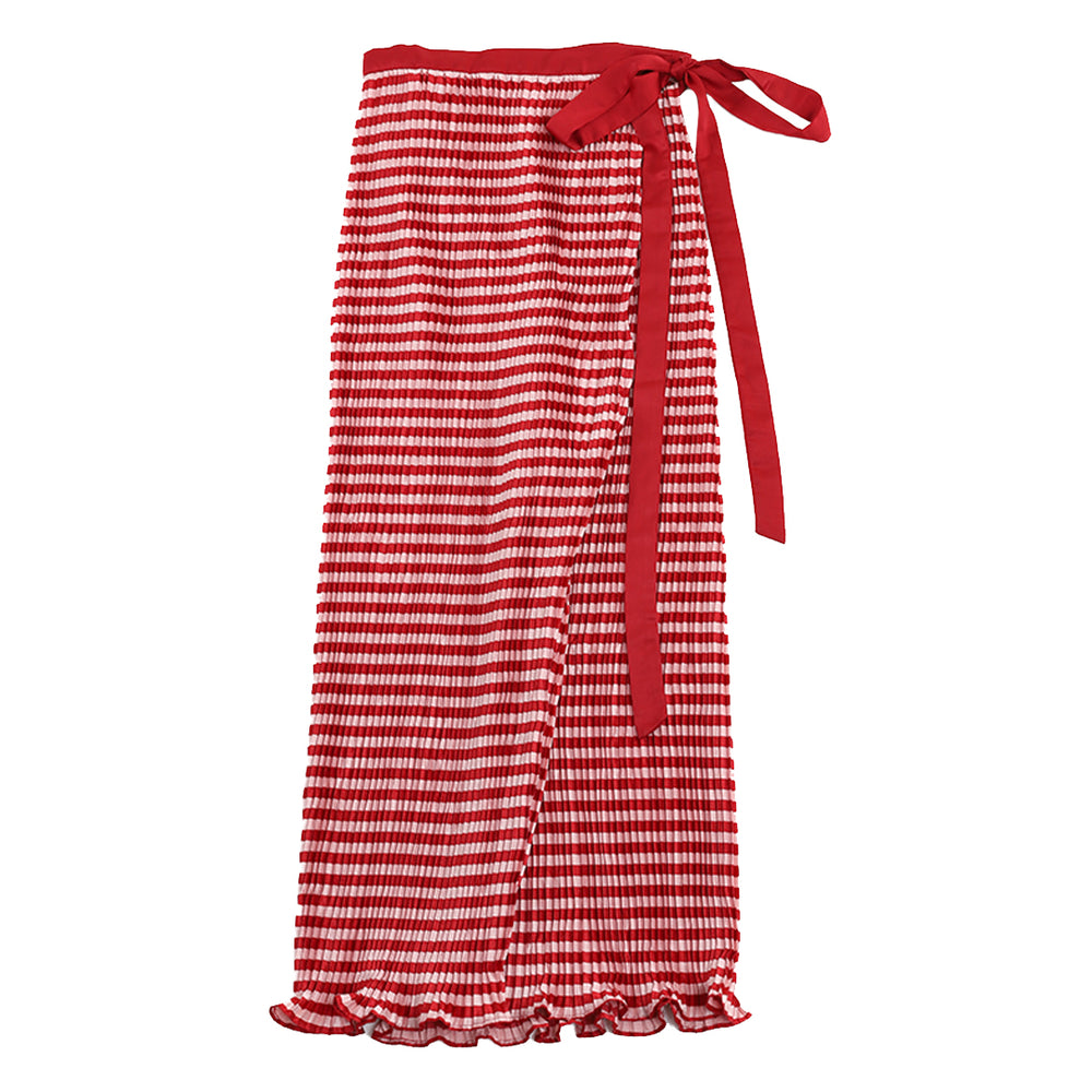 WRAP PLEATS SKIRT PINK / RED