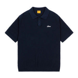 Wave Cable Knit Polo Navy