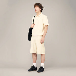 Wave Cable Knit Polo Cream