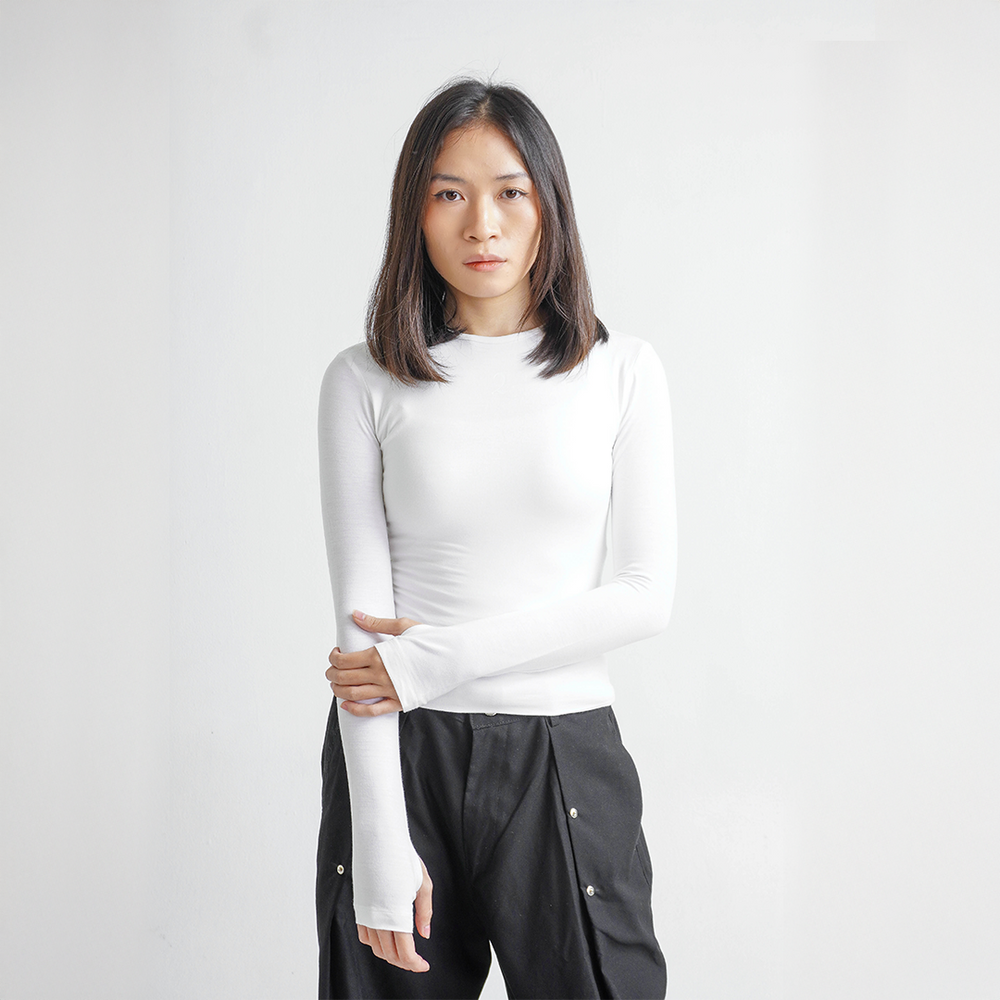 DOUBLE LAYERED TENCEL FIT LONGSLEEVE WHITE