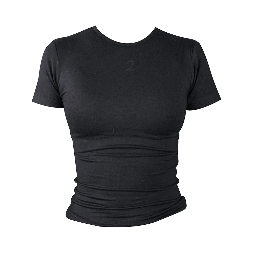 DOUBLE LAYERED TENCEL SHORTSLEEVE BLACK