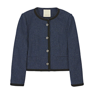 WOOL BLEND COLLARLESS JACKET NAVY