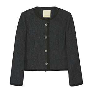 WOOL BLEND COLLARLESS JACKET BLACK