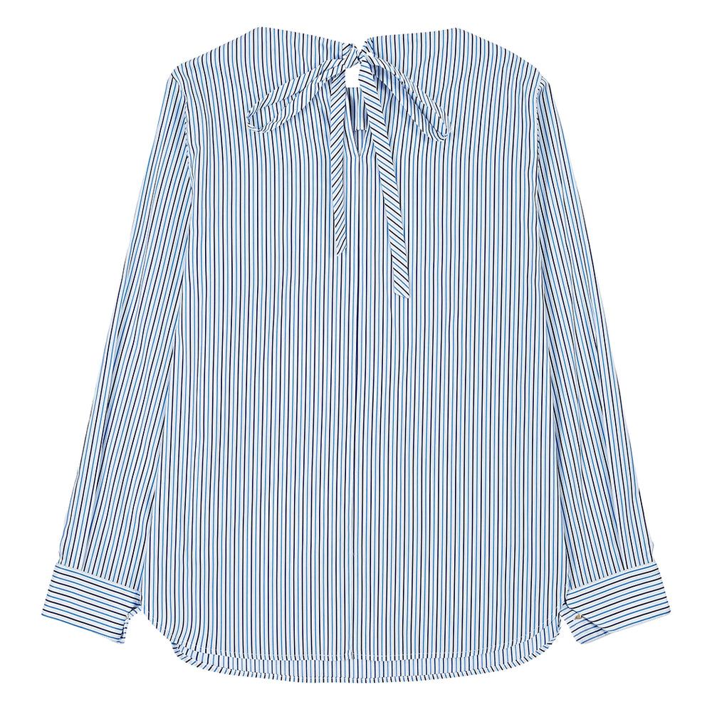 BOAT NECK BLOUSE WITH RIBBON BLUE