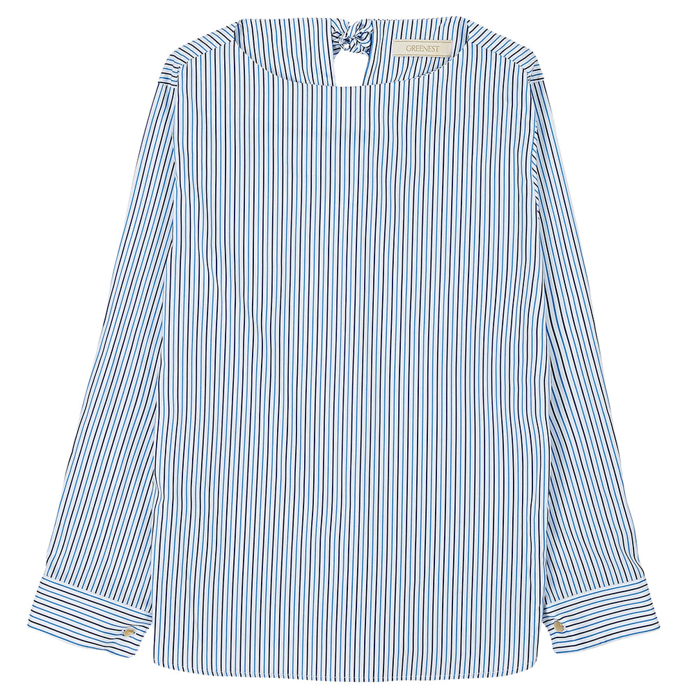 BOAT NECK BLOUSE WITH RIBBON BLUE