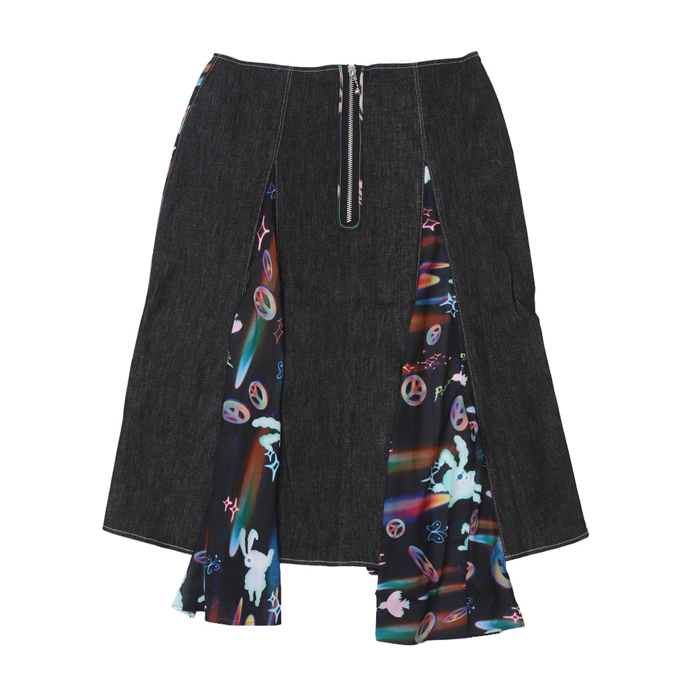 Incision Denim Skirt Black