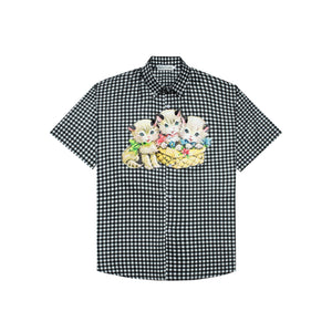 Gingham Kittens Shirt Black