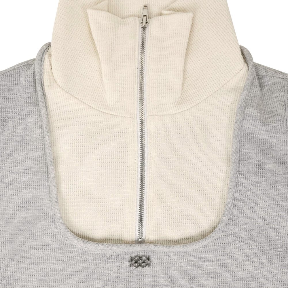 Square Half Zip-up Top Melange Grey/Cream